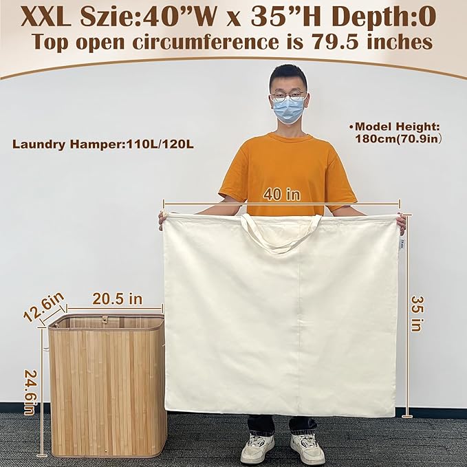 Canvas Laundry Bag 40"W x 35"H, Thick Laundry Bag with Handles & Drawstring, Extra Large Heavy Duty Washable Canvas Storage Sack (XXL, 1 Pack)