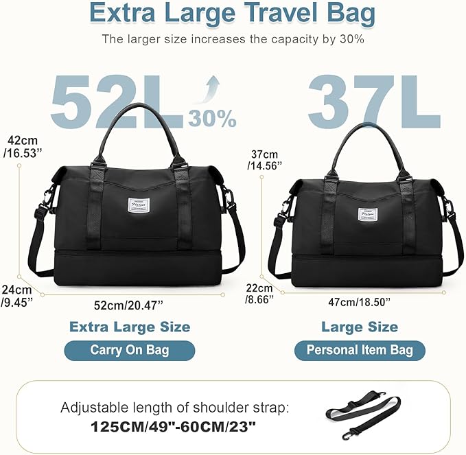 Large Weekender Bags for Women, Travel Duffel Bags with Shoe Compartment,Personal Item Travel Carry on Overnight bag for women Travel Set,Black