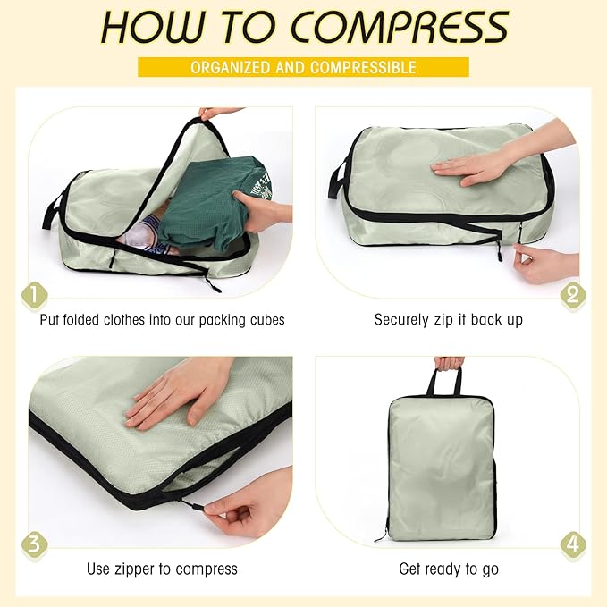 5 Pack Compression Packing Cubes for Travel Space Saving Cubes Luggage Organizer for Suitcase(Cream,S)