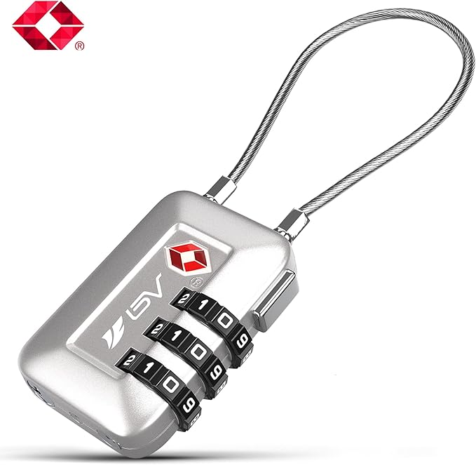 TSA Accepted Luggage Travel Lock, Set-Your-Own Combination Lock for School Gym Locker, Luggage Suitcase Baggage Locks, Filing Cabinets, Toolbox, Case (Silver, 1 Pack)