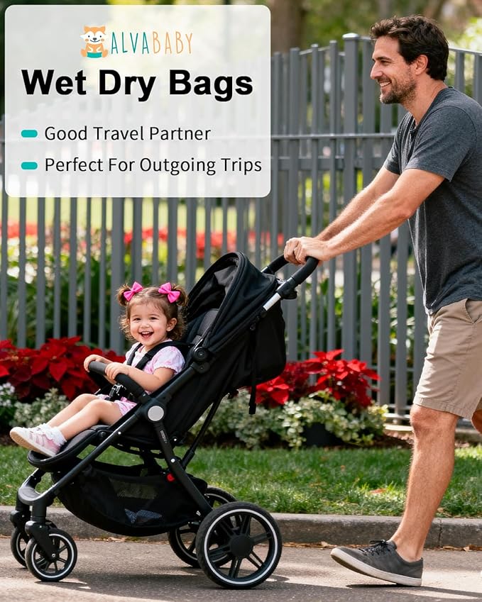 ALVABABY 3 pcs Cloth Diaper Wet Dry Bags Waterproof Reusable with Two Zippered Pockets Travel Beach Pool Daycare Soiled Baby Items Yoga Gym Bag for Swimsuits or Wet Clothes Small Medium Large 3L-SML12