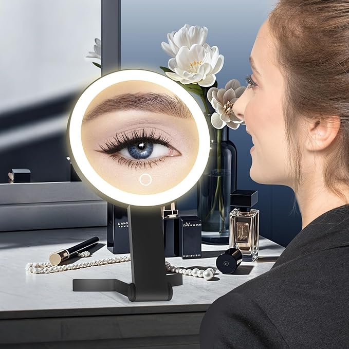 Lighted Makeup Mirror, 30X Magnifying Mirror with Light, Hanging and Handheld Mirror with Handle,Black
