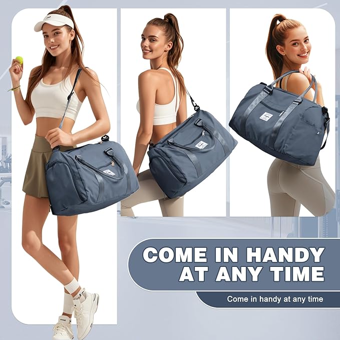 Weekender Duffel Bags for Women, Travel Totes Bag for Airplane, Cute Sports Gym Dance Overnight Luggage Bag with Wet Pocket Shoe Compartment, Carry On Hospital Bag for Labor and Delivery Haze blue