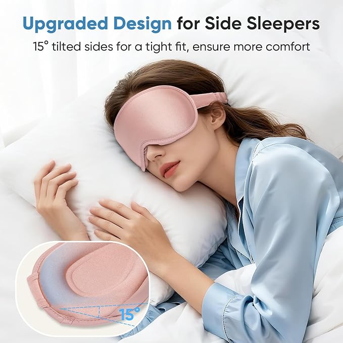 Weighted Eye Mask for Sleeping - Sleep Mask for Women & Men, Blackout 3D Contoured Sleeping Mask for Side Sleeper, Zero Pressure Soft Night Eye Cover with Adjustable Strap for Travel, Pink