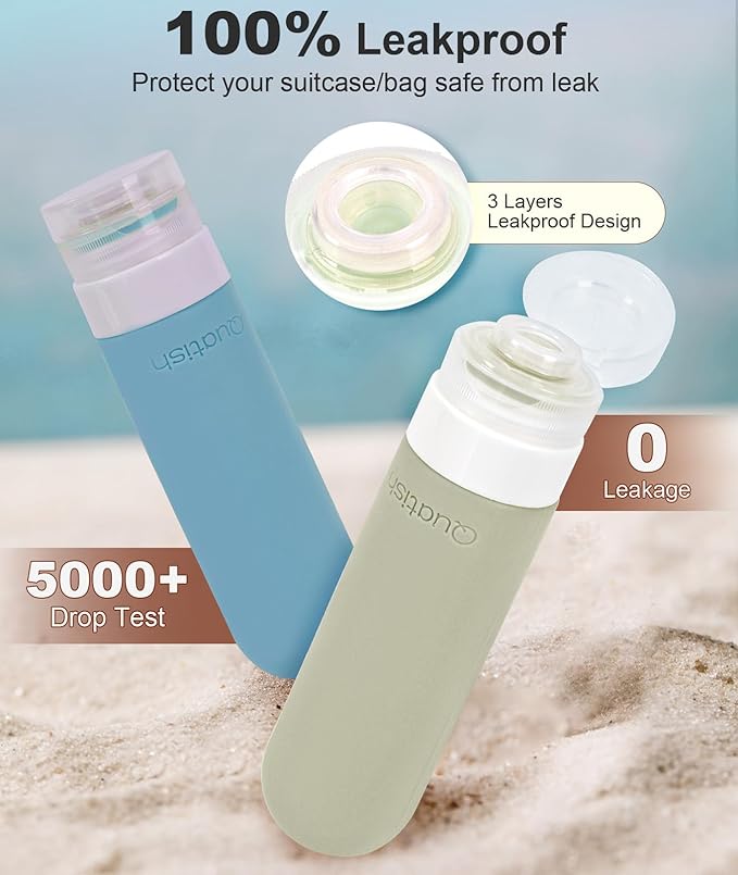 Quatish Travel Bottles for Toiletries, Original Patented Leak Proof Travel Size Containers, 3 oz Tsa Approved Silicone Shampoo and Conditioner Bottles, 4 Pack, Morandi