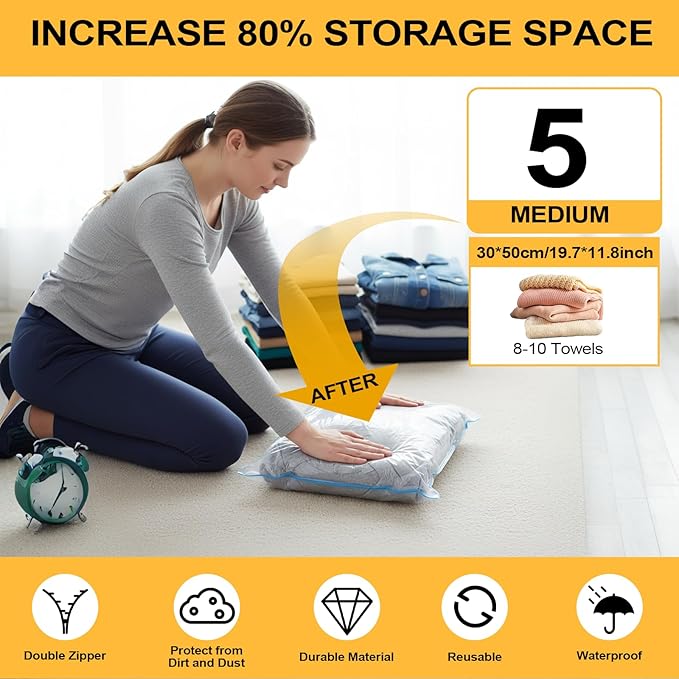 Suitcase Organizer, Travel Luggage Organizer Portable Hanging Travel Shelves Collapsible Hanging Packing Cubes for Carry on Suitcase with 5 Medium Vacuum Storage Bags and Hand Pump,Black
