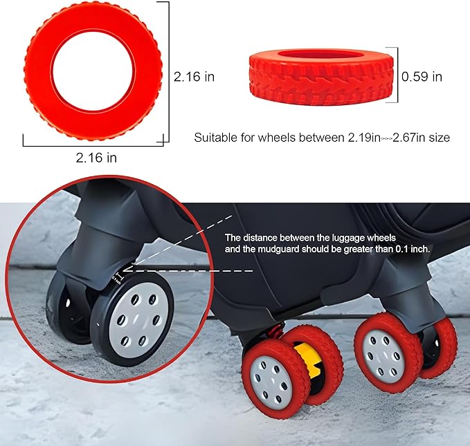 (8 Pack) Silicone Luggage Wheel Covers for 8-Spinner Wheel Suitcases, Mute & Shock Absorption Protector, Wear-Resistant & Noise-Reducing, Perfect for Travel (Red)