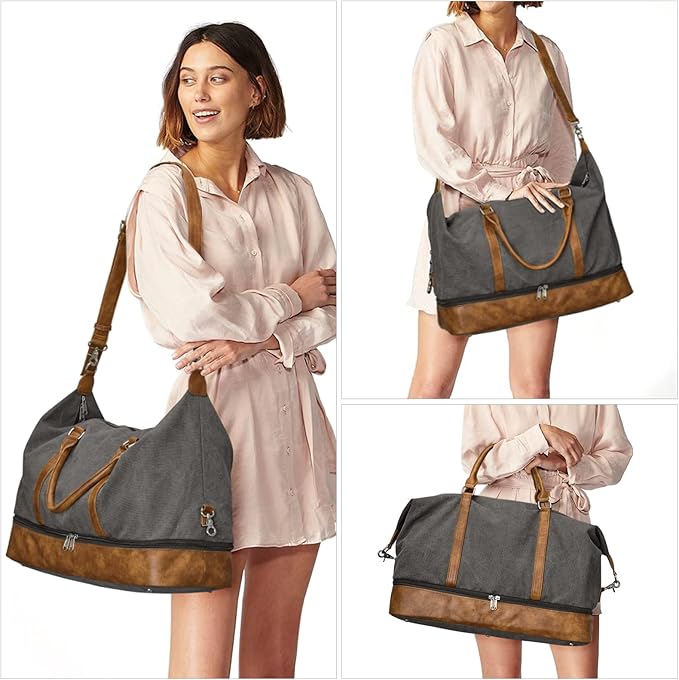 S-ZONE Weekender Bags for Women and Men Travel Duffel Bags with Shoe Compartment Overnight Carry on Duffle Tote Bag