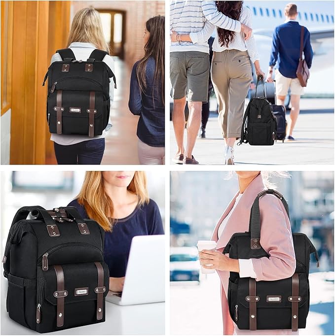 FALANKO Laptop Backpack For Women, Work Doctor Teacher Nurse Wide Open College 15.6 Inch Laptops Backpack Purse with RFID, Travel Water Resistant RFID Computer Bag for Men Women Black