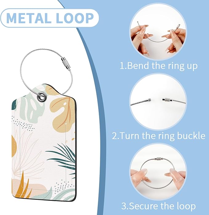 2 Pcs Luggage Tag for Suitcases, Abstract Boho Leaves Cute PU Leather Suitcase Tag Privacy Cover ID Label with Metal Loop, Personalized Baggage Identifier for Women Bag Travel Essentials