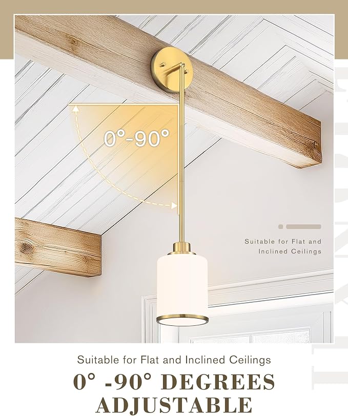 Beionxii 2 Pack Brushed Gold Pendant Lights Kitchen Island, Hanging Lights | 4.72" Milk Glass Shade, Kitchen Pendant Lighting Over Island, Hanging Lights for Sink Dining Room Entryway, BX-PL02BN-2