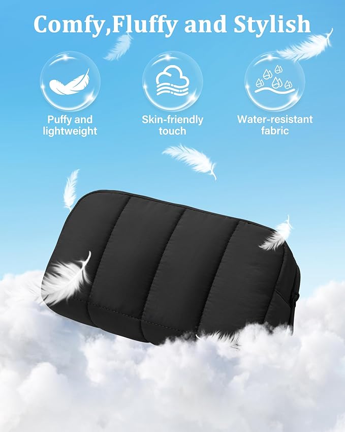 oscaurt Makeup Bag Cosmetic Bag Travel Toiletry Bag for Women Puffy Padded Cosmetic Pouch Purse Wide-open Makeup Organizer Case Travel Essentials