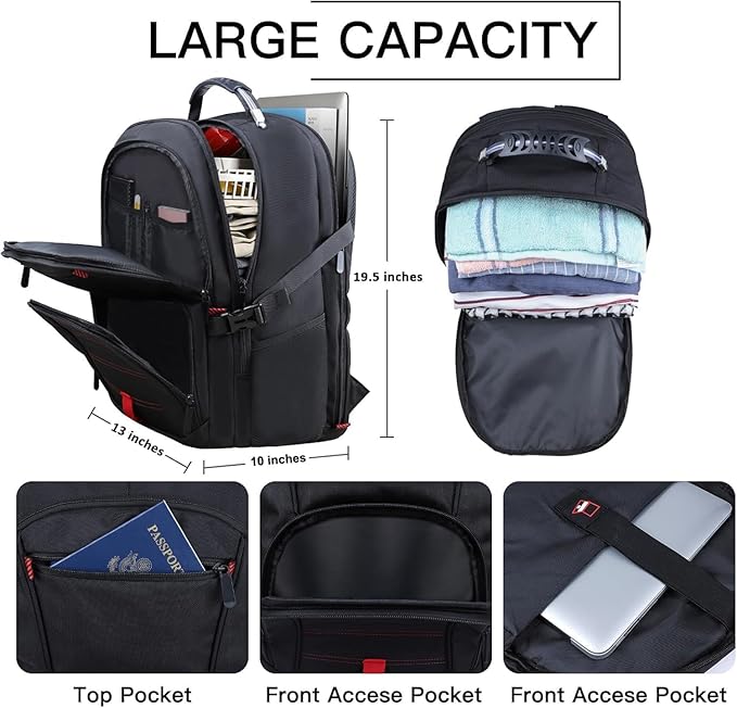 Extra Large Travel Laptop Backpack, 17.3 Inch Carry on Backpack for Men Women, Big Anti Theft Water Resistant College Bussiness TSA Airline Approved Work Computer Backpack, Black