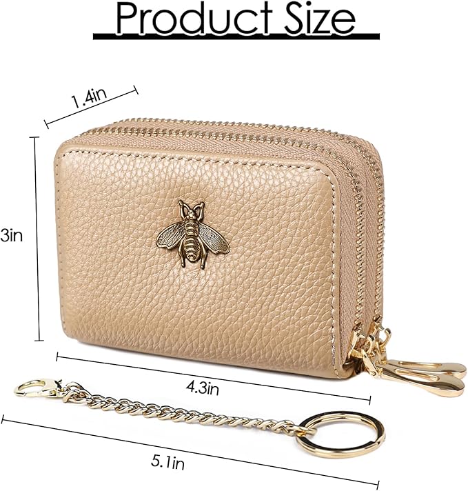 imeetu RFID Credit Card Holder, Small Leather Zipper Card Case Wallet for Women