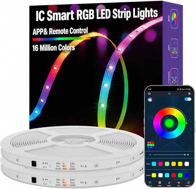 MFWW 130FT Strip Lights, Smart IC RGB LED Lights Multiple Colors on One Line, App+Remote Control, Timing, Multimodal, Music Sync, Color Changing Lights for Bedroom, Party Home Decor