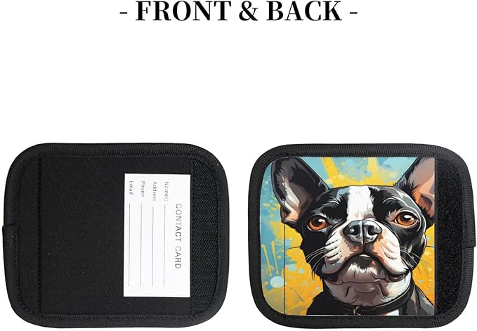Luggage Handle Wraps Boston Terrier Dog Art Painting Luggage Identifiers Soft Neoprene Luggage Handle Wraps For Suitcase Trolley Handle Grip Cover 2 Pack Luggage Tags