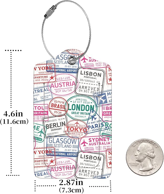 2 Pcs Luggage Tags for Suitcase, Cute Unique PU Leather Travel Bag Tag with Privacy Cover ID Label Address Card and Durable Metal Ring Suitable for Men Women Children Backpack,Stamp Seal