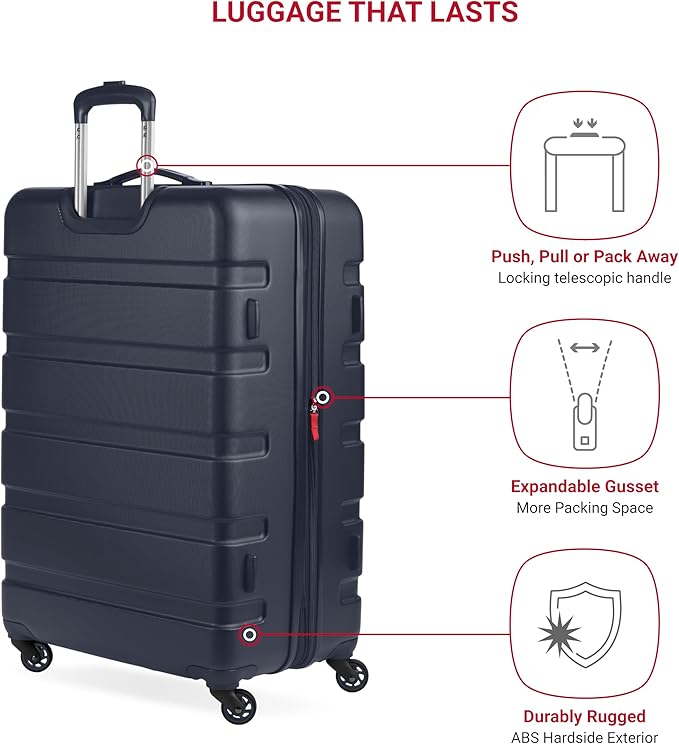 SwissGear 7366 Signature Hardside Expandable Luggage with Spinner Wheels and TSA Lock, Weekender Tote, Navy, 2-Piece Set (Weekender/27)