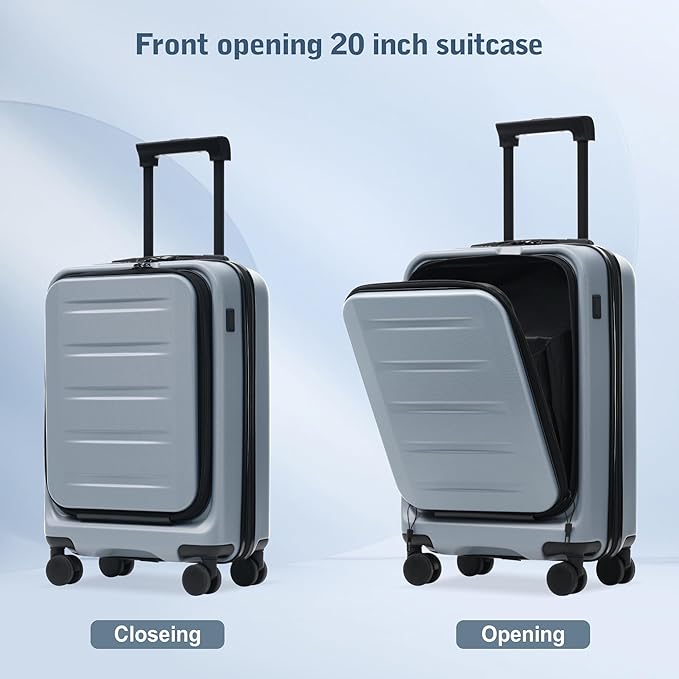 Merax Luggage Sets 5 Piece Front Open, Hardside 20" Carry On Suitcase Set with USB Port,Lightweight Expandable Travel 24" 28" Luggage with Bags TSA Locks Double Spinner Wheels,Blue