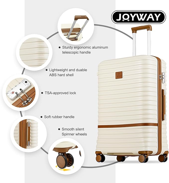 Joyway 28 Inch Large Luggage Hardside Suitcase with Spinner Wheel, Lightweight 3 Piece Suitcase Set with TSA Lock(White)