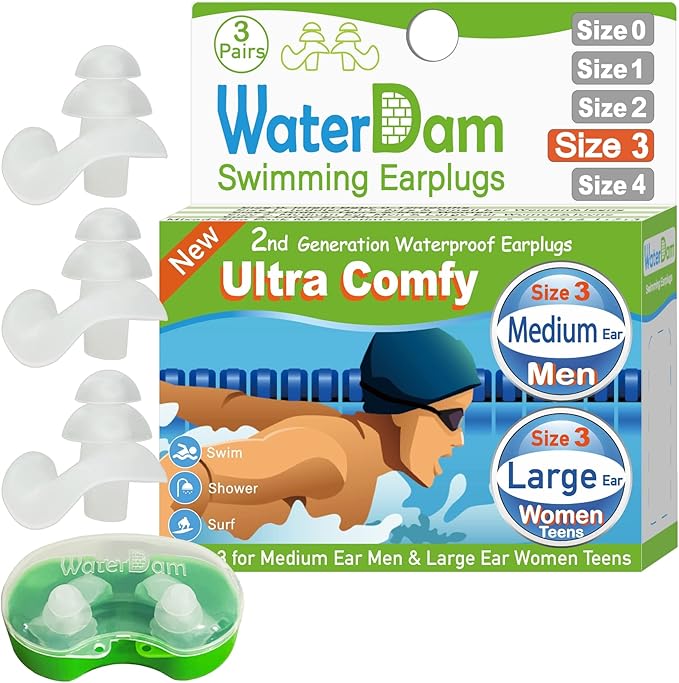 WaterDam Swimming Ear Plugs Great Waterproof Ultra Comfy Earplugs Prevent Swimmer's Ear