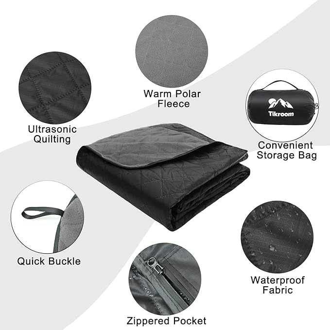 Large Waterproof Outdoor Camping Blanket, 80 x 58 inch Fleece Picnic Blankets Windproof Travel Stadium Blanket for Beaches Pets Car Camp Picnic Mat for Both Cold & Warm Weather