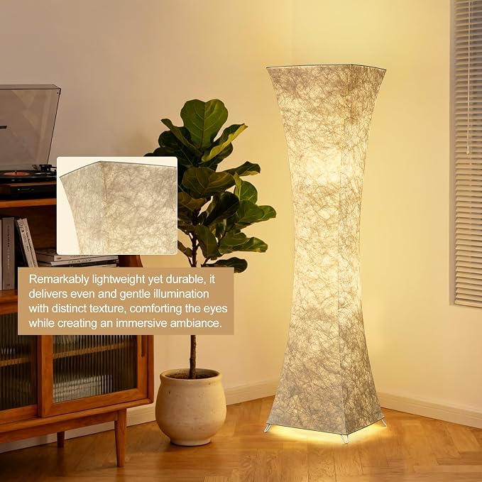 Floor Lamp for Living Room, 47“ Adjustable Color Temperature Standing Corner Floor Lamps, Modern Column Floor Light with White Fabric Shade for Bedroom, Home Office, Kids Room, 2 Bulbs Include