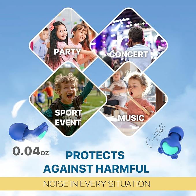 Ear Plugs for Kids Ear Protection (6-12yrs) & Adult with Small Ear Canal - Reusable Noise Relief Earplugs for Focus, Travel, Concerts, Socializing, Sports, Noise Sensitivity - 26dB Hearing Protection