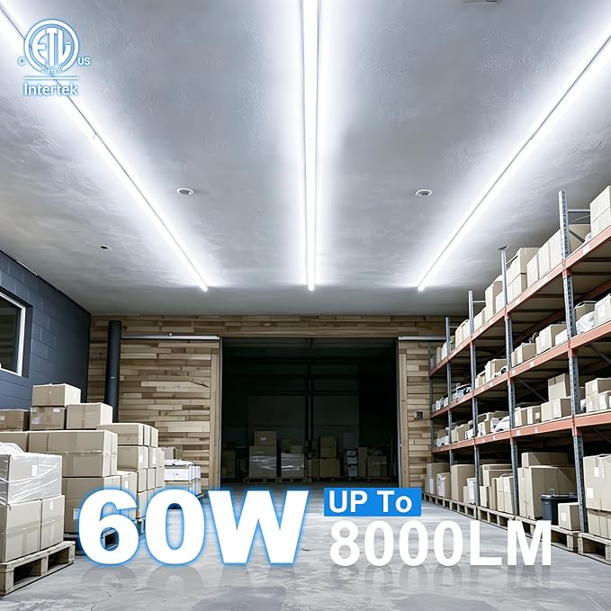 SHOPLED (4-Pack) LED Shop Lights, 6FT 60W 8000LM, 6000K V-Shape Linkable | LED Tube Ceiling Light, T8 Integrated Utility Shop Light Fixture for Garage Basement Office, Plug and Play, ETL Listed