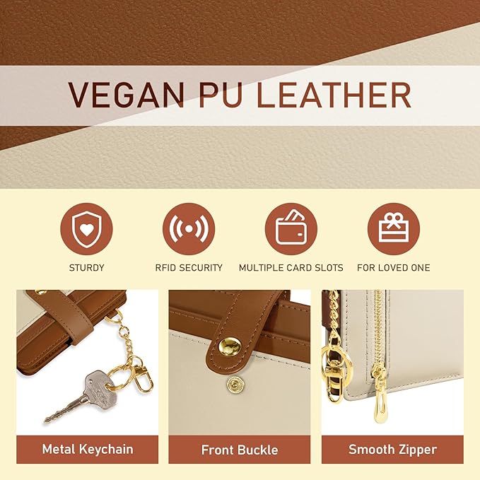 Jogjam Small Ladies Wallet, Rfid Slim Thin Compact Credit Card Women Wallet, PU Leather Bifold Cash Wallet, Zipper Coin Pocket & ID Window, Female Gifts Beige and Brown