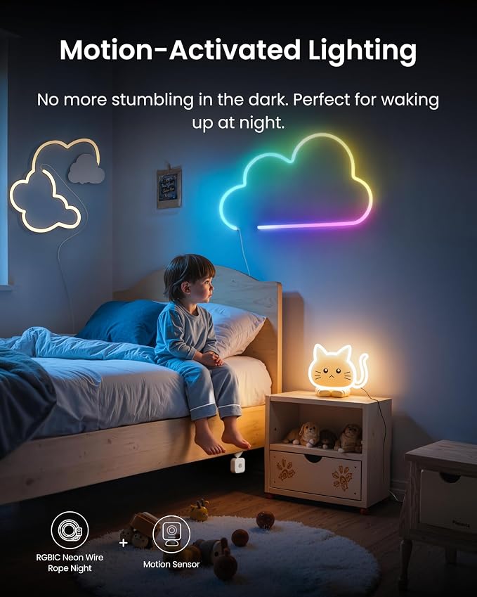SwitchBot RGBIC Neon Rope Lights with Alexa, Matter-Certified Wire Rope Light, DIY Flexible Steel Core, Neon Lights for Wall & Bedroom, Works w Apple Home/Siri/Google, Music Sync, 16M Colors, 6.56ft