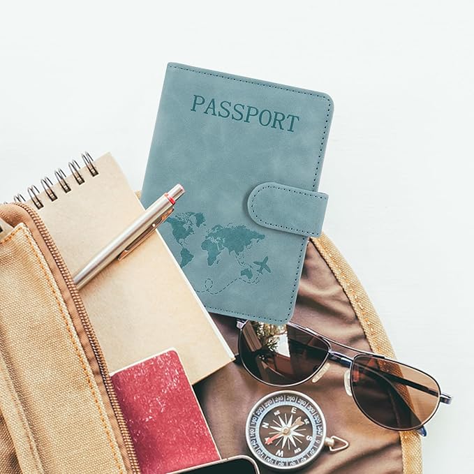 ACdream Passport Holder for Travel Essentials, Rfid Blocking Passport Wallet Cover Case for Travel Must Haves Accessories, Book Holders for Women & Men- Light Blue