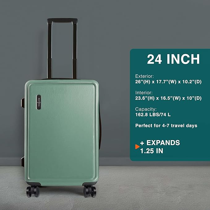 24 Inch Luggage with Spinner Wheels, Hard Shell Suitcase with TSA Locks for Luggage, Travel Large Suitcase, Expandable Hard Shell Suitcases, Sage Green