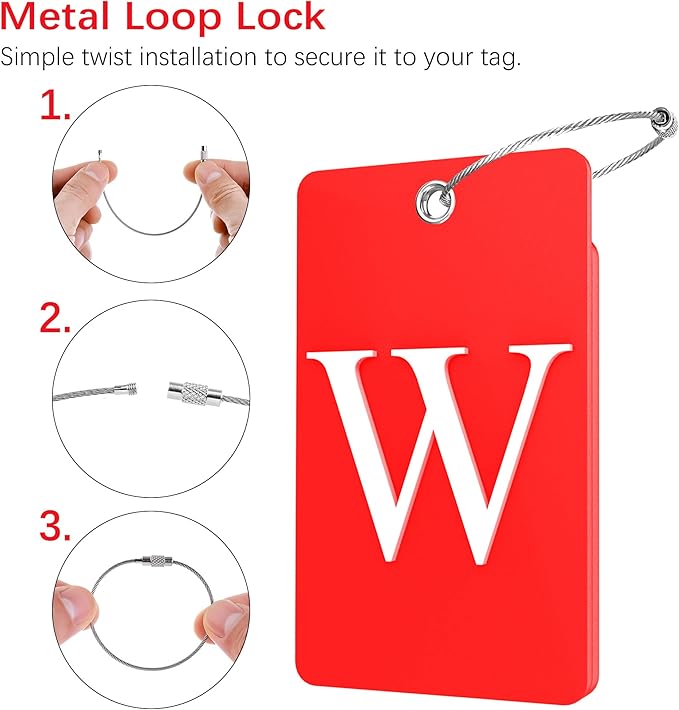 Gostwo 2 Pack Luggage Tags for Suitcases, 26 Initial Letter Travel Luggage Baggage Identification Labels ID Tag Fully Bendable Tags with Stainless Steel Loop (Red) (Letter W)