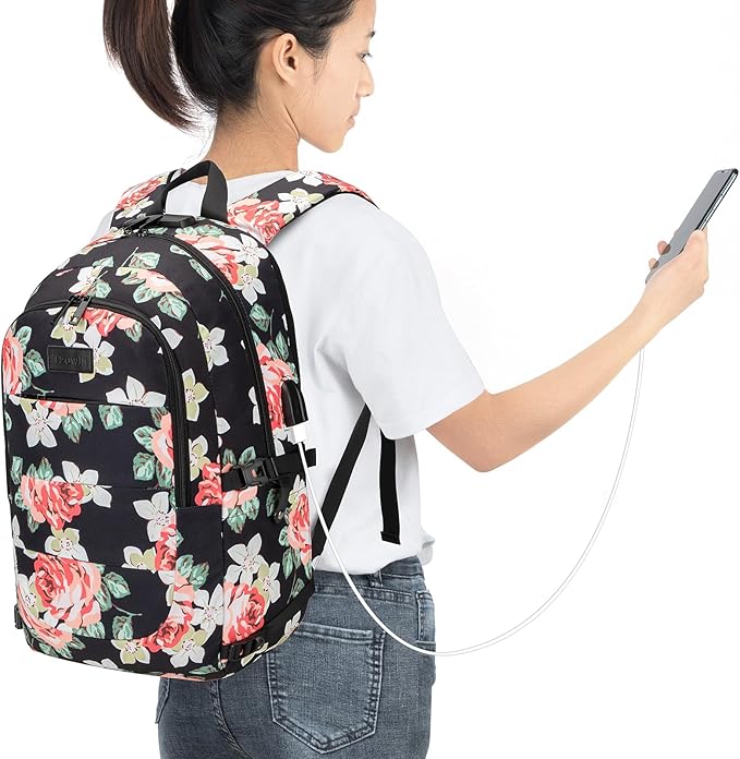Tzowla Backpack Purse for Women with Giant Tumbler Holder Pocket, Stylish Travel Casual Daypack, Work Shopping Bag Light Weight For Men Fits 15.6 Inch Laptop Netbook- Flower