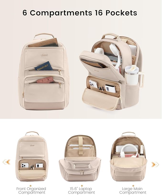 LOVEVOOK Laptop Backpack for Women with Large Capacity Cup Pocket, 15.6 inch Work Purse Travel Bag for Teacher Nurse, Waterproof Computer Business Back Pack, Cute Bookbag for School College, Nude