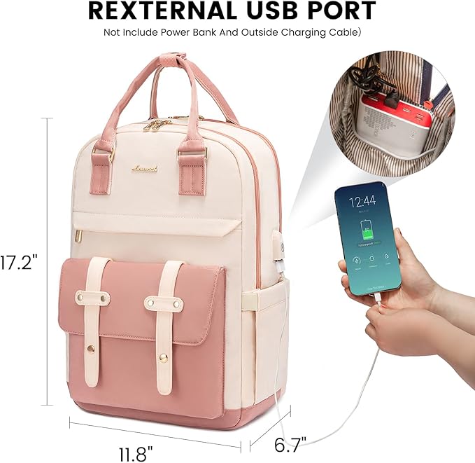 LOVEVOOK Laptop Backpack for Women, 15.6 Inch Laptop Bag with USB Charging Port, Fashion Water Resistant Daypacks Teacher Nurse Stylish Travel Bags Vintage Computer Backpack for College, Work