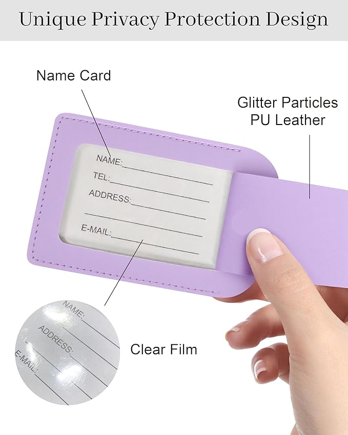 Luggage Tags for Suitcases, PU Leather Travel Tags for Luggage. (Lavender Mist)