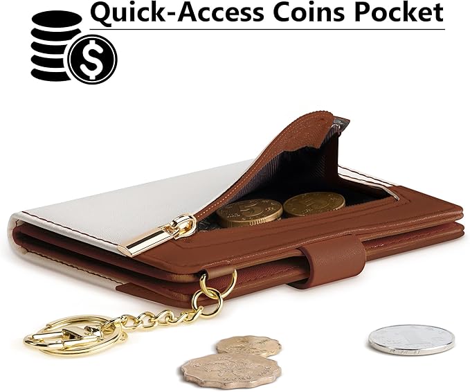 Airkit Small Wallets Woman RFID Blocking Leather Credit Card Holder - with ID Window - Card Wallets for Women - with Zipper Coin Purse - Keychain Wallet