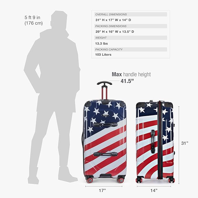 Traveler's Choice Maxporter II Polycarbonate Hardside Trunk with Spinner Wheels, American Flag, 31-Inch Large Trunk