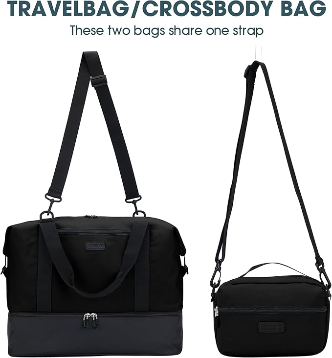 Oeihuivt Weekender Bags for Women - 21 Inch Large Travel Duffel Bag 2-Piece Set with Shoe Compartment, Heavy-Duty Canvas Leather Carry On Overnight Tote