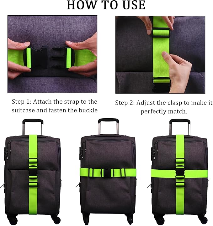 MAGARROW 2" Utility Luggage Straps with Buckle Adjustable, 4-Pack (Neon Green, 2 in x 3.2 ft)