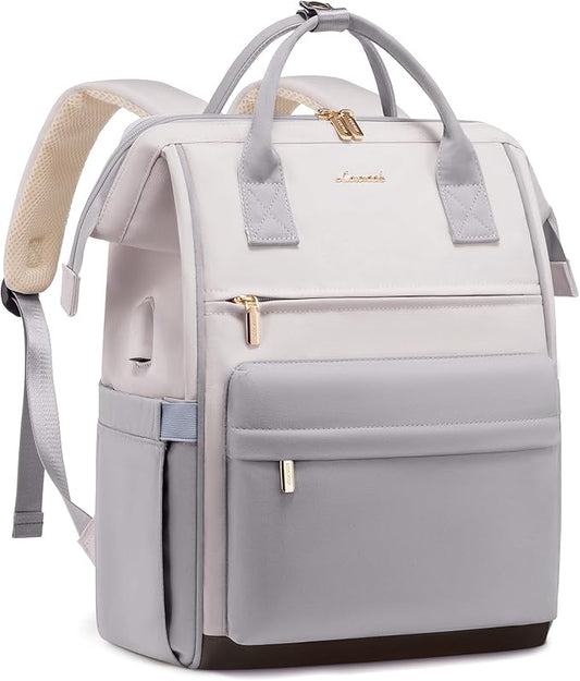LOVEOVOOK 15.6 Inch Laptop Backpack for Women, Large Capacity Travel Backpack with USB Charging Port, Waterproof Work Backpack for Business, College, Nursing & Airline Travel,Light Gray