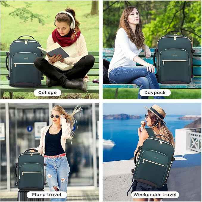 LOVEVOOK 40L Large Travel Backpack for Women Men, 17 Inch Carry on Backpack for Traveling on Airplane, Personal Item Travel Bag Airline Approved, Business Causal Weekender Backpack, Green-Black