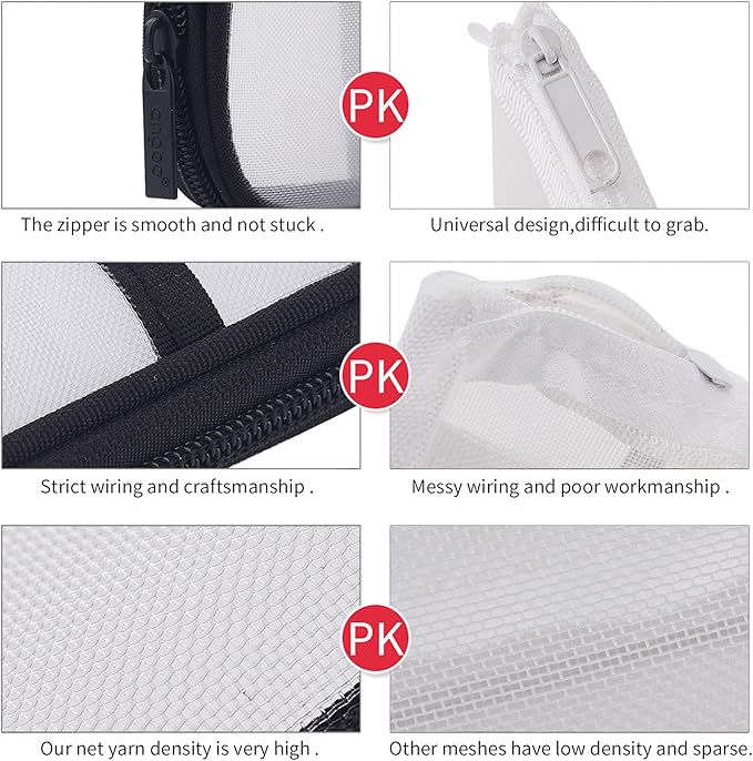 EASTHILL Grid Mesh Pen Pencil Case with Zipper Clear Makeup Color Pouch Cosmetics Bag Multi-Purpose Travel School Teen Girls and Boys Transparent Stationary Bag Office Organizer Box for Adluts(White