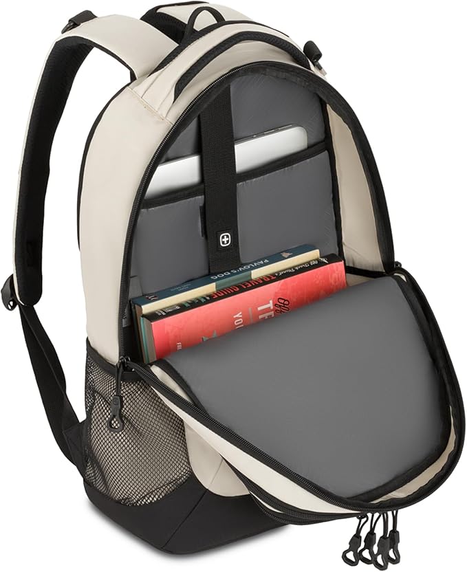 SWISSGEAR Cecil 18-Inch Laptop Backpack Fits 16-Inch Laptop, Travel Daypack with Organizer Pockets, Water Bottle Holders & Padded Straps – Cream/Black