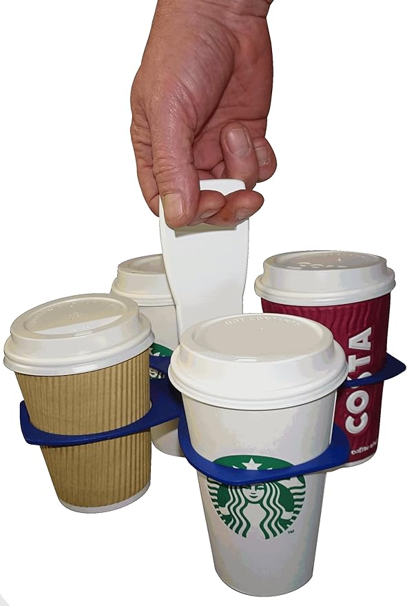 CarryAround Fold Away Cup Carrier/Caddy [MADE IN UK] [PURPLE] Take-Out Coffee Soft Drink Pint Beer Beverage Holder, Sturdy Reusable Pocket Size, Festival Sports Gigs Easy safe - hot drinks, 2,3,4 cups