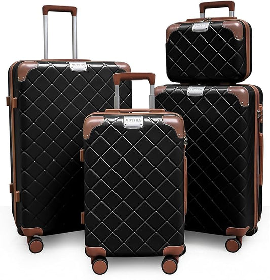 Lightweight hardside luggage sets Suitcases with Spinner Wheels YKK Zipper TSA Lock, ABS+PC hardshell 4 Piece Luggage Set for Weekend Getaways & Travel Business (14/20/24/28 Black)