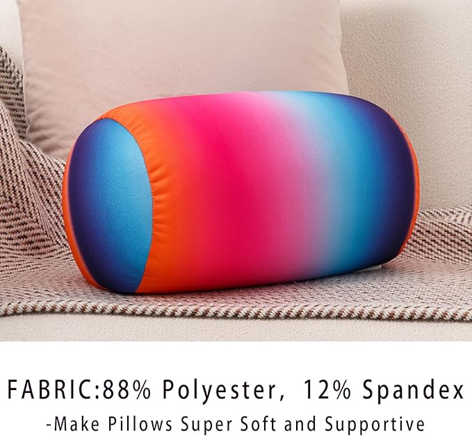 Squishy Microbead Neck Pillow, 7Inch x 12Inch Soft Travel Body Bed Pillow Bean Pillow for Kids Adult Chair Sleeping Car Seat, Fun Dormroom (Pink Blue)