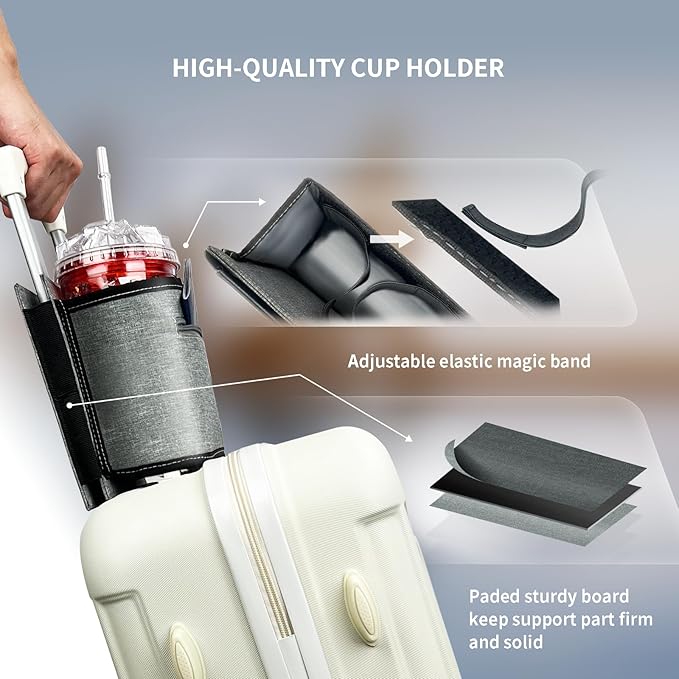 Travel Luggage Cup Holder, Liveagain Drink Caddy, Luggage Cup Holder Attachment, Free Hand Suitcase Drink Carrier for Drinks Beverages, Coffee, Bottles, Snack (Gray)